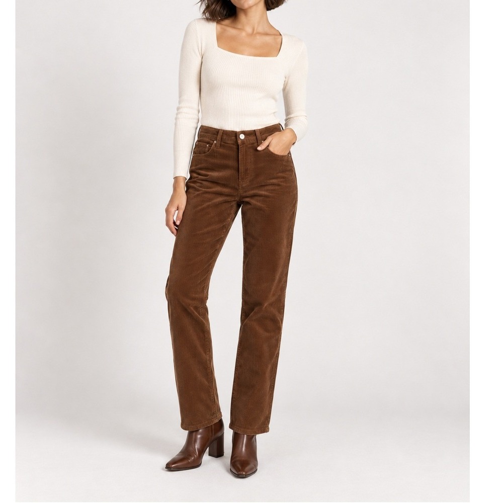 FRAME Le High Straight Corduroy Pants Size 26 Tan Brown Fall Winter Chic